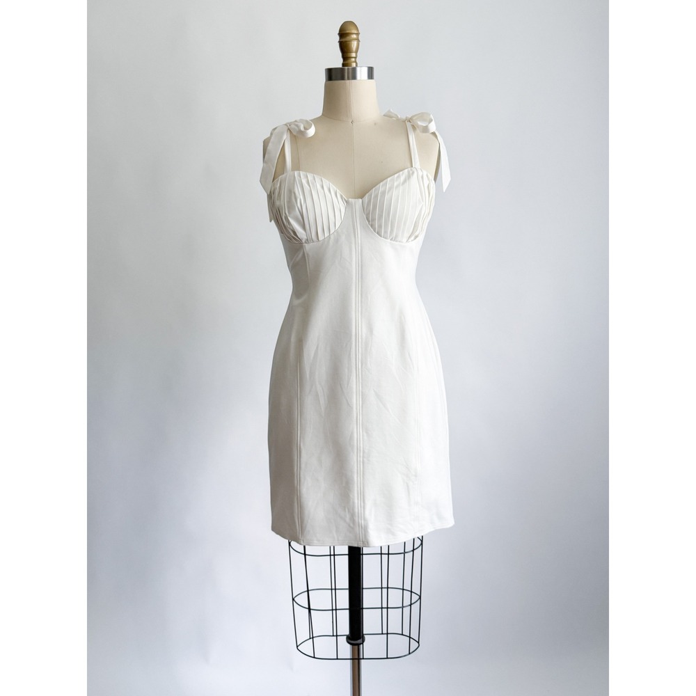Topshop Bustier Mini Dress Tie Shoulder Pleated Sweetheart 10 Cream Bodycon